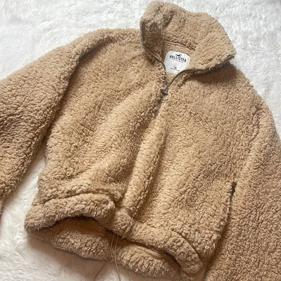 Hollister Sherpa Fleece Light Brown Sherpa Jacket Hollister